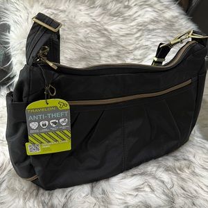 Travelon Anti-theft Signature Hobo Bag Black Large Crossbody Shoulder NWT